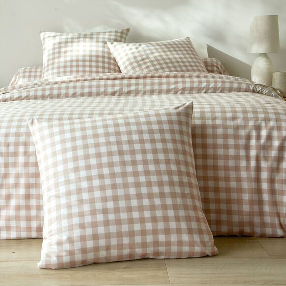 Linge de lit Lou imprim&eacute; carreaux - en coton (beige)