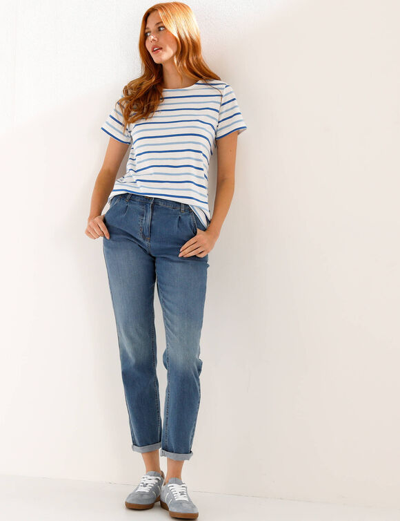 T-shirt ray&eacute; manches courtes, maille jersey (&eacute;cru / bleu)