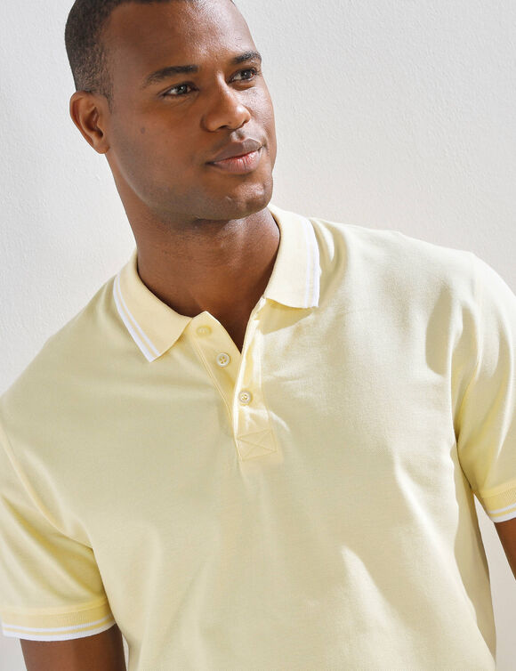 Polo uni maille piqu&eacute;e manches courtes (jaune clair)