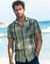  Chemise grands carreaux manches courtes polycoton (bleu / vert)