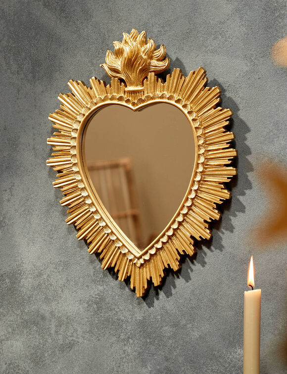 Miroir ex-voto forme c&oelig;ur, polyr&eacute;sine dor&eacute;e (dor&eacute;)