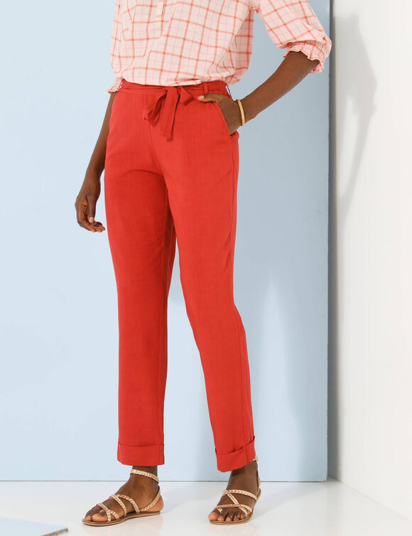 Pantalon 7/8ème fuselé uni, tissu fluide (terracotta)