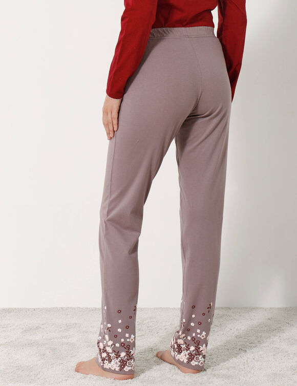 Pantalon base fleurie, jersey coton (taupe)