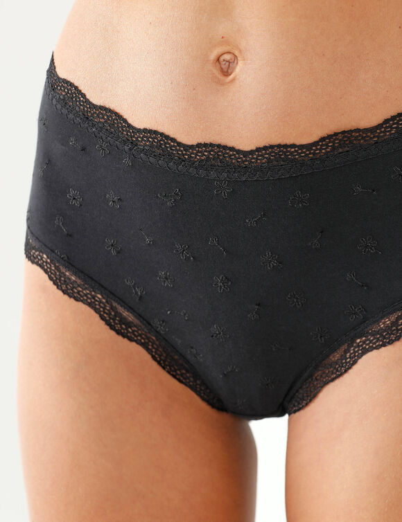 Maxislip met hoge taille in katoen en stretchkant - set van 3 (zwart)