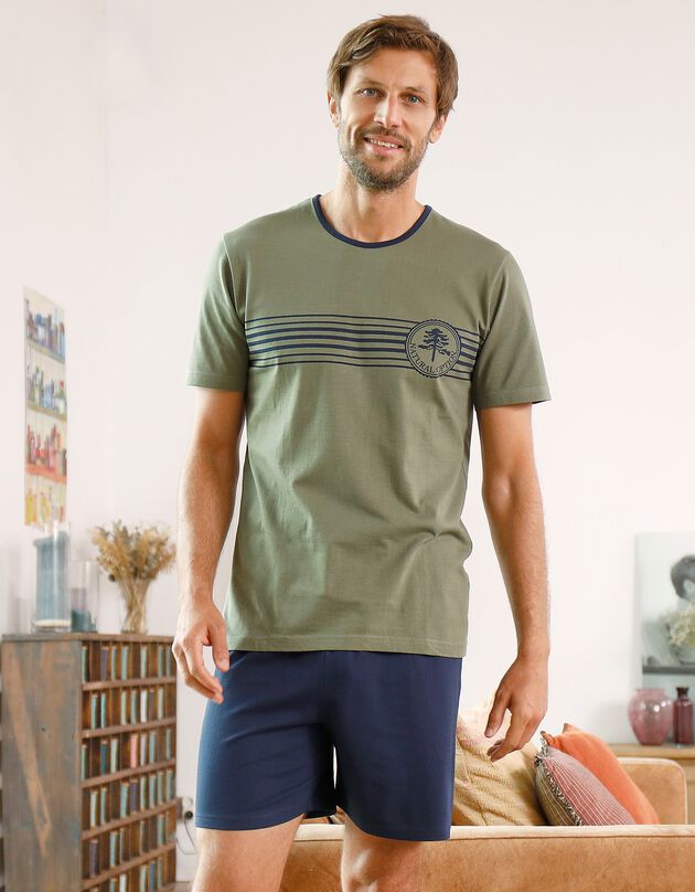 Pyjama short jersey coton manches courtes (kaki / marine)