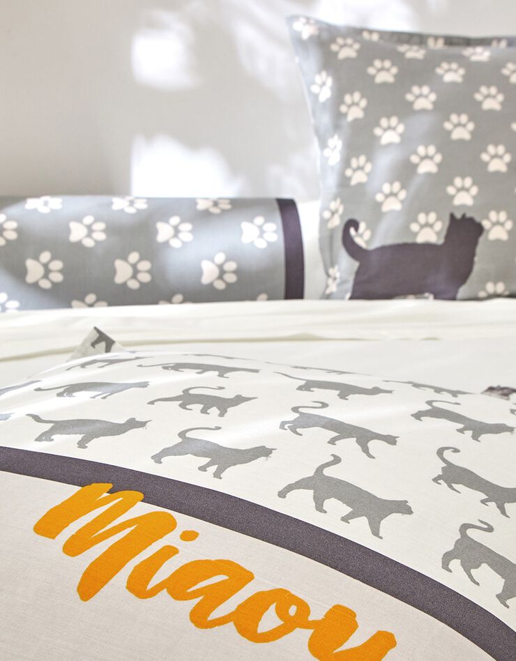 Linge de lit Robby imprimé chats - coton (gris)