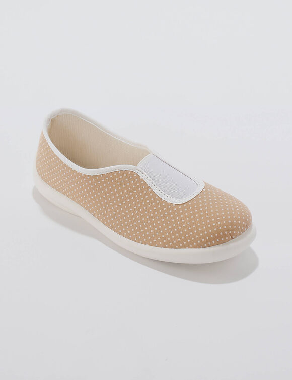 Huisballerina's met elastiek en stippenprint (taupe)