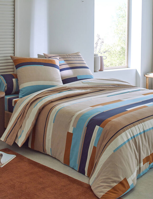 Bedlinnen Liam met geometrische print - in katoen (beige)