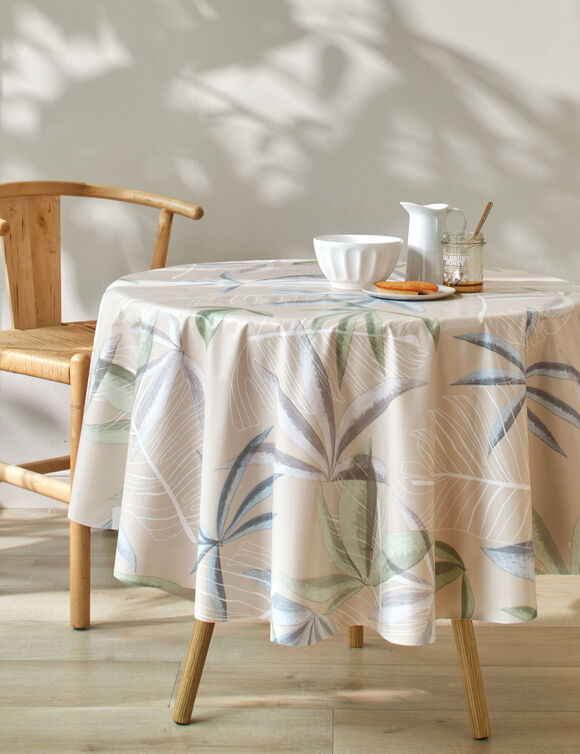 Tafellaken in toile cirée met bladerenprint (beige / groen)