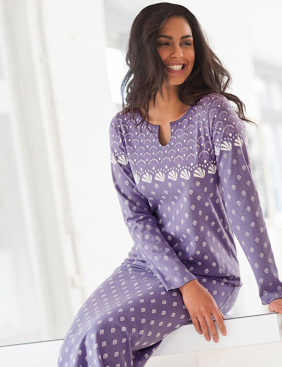Chemise de nuit manches longues - jersey coton (parme grisé)