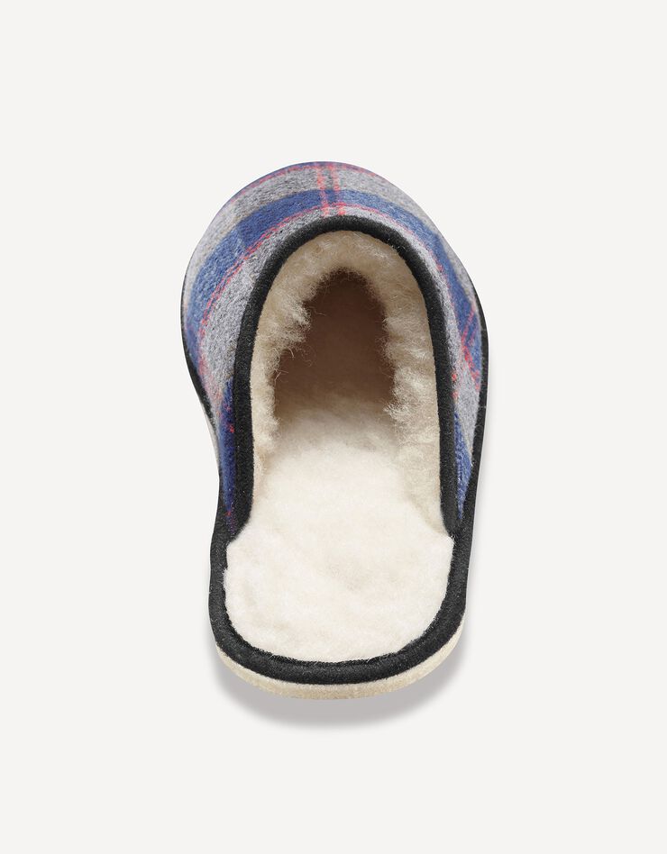 Mules homme silencieuses fourrées laine, carreaux marine Mules homme silencieuses fourrées laine, carreaux marine, hi-res image number 3