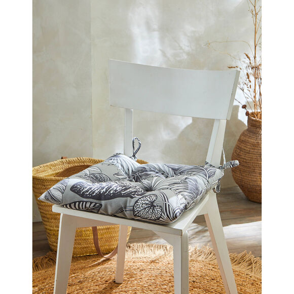 Stoelkussentje met tropische print - set van 2 (grijs)