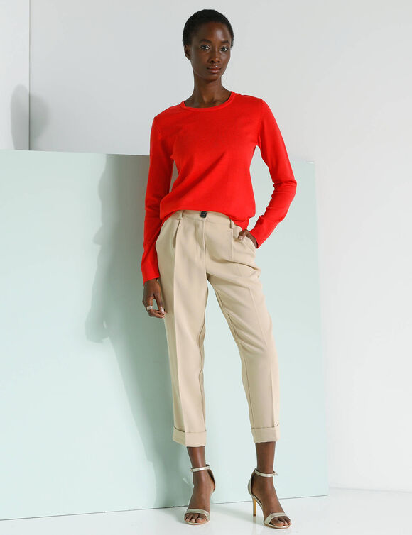 Pull col rond uni, manches longues, toucher doux (rouge)