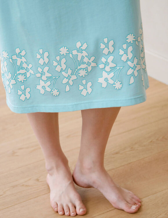 Chemise de nuit imprim&eacute;e fleurie manches longues (aqua)