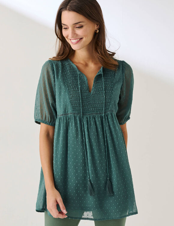 Tunique plumetis unie, polyester recycl&eacute;(**) (vert gris&eacute;)