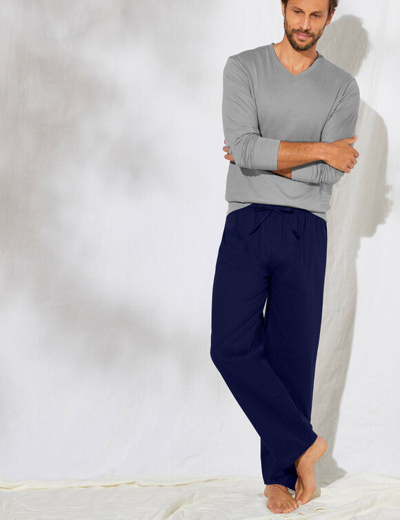 Pantalon pyjama uni + carreaux bas droits - lot de 2 (blauw + marine)