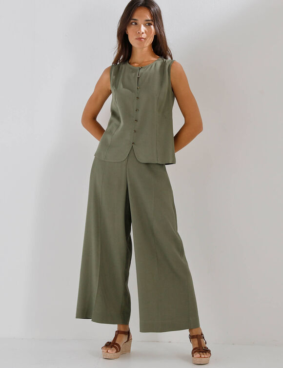 Chemisier sans manches en lin m&eacute;lang&eacute; (kaki)