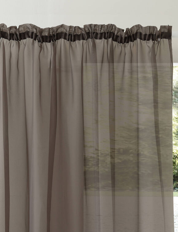 Effen voilegordijn met fronsgalon (grijs)