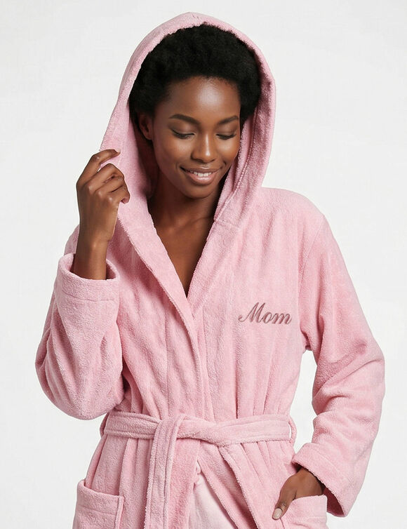 Peignoir mixte adulte col capuche personnalis&eacute; - &eacute;ponge bouclette 380 g/m&sup2; (rose gris&eacute;)