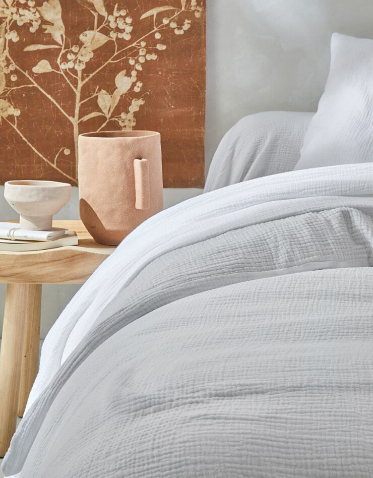 Linge de lit uni en triple gaze de coton (blanc)