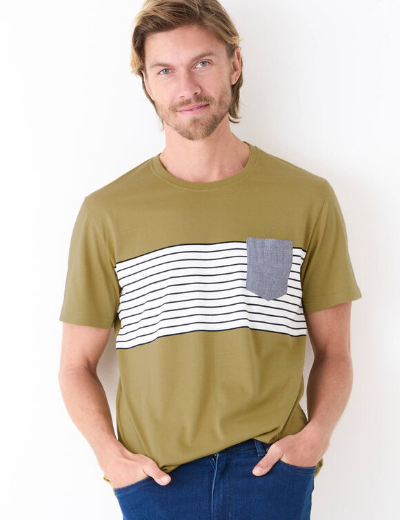 T-shirt ray&eacute; manches courtes (vert mousse)
