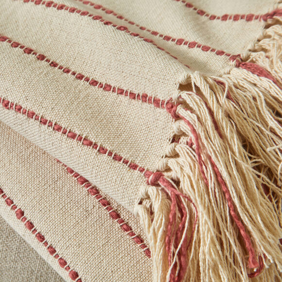 Plaid ou jeté de canapé tissage artisanal (naturel / terracotta)