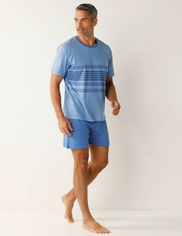 Pyjama short coton rayé (bleu)