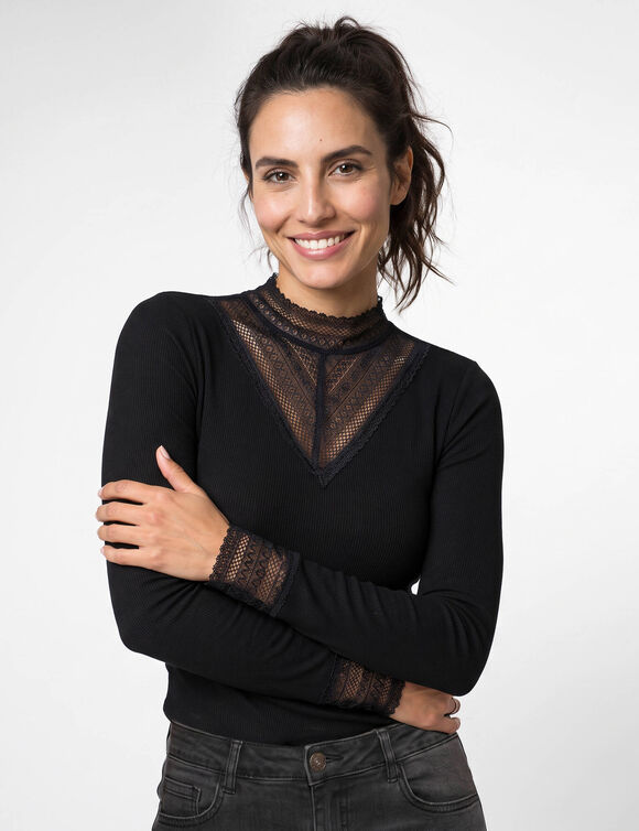 T-shirt manches longues dentelle (noir)