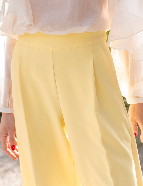 Pantalon large &agrave; pinces taille haute, uni (vanille)