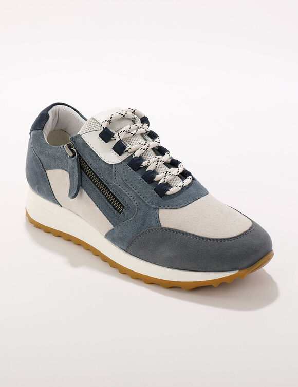 Leren sneakers met contrasterende fantasiepasjes (grijsblauw)