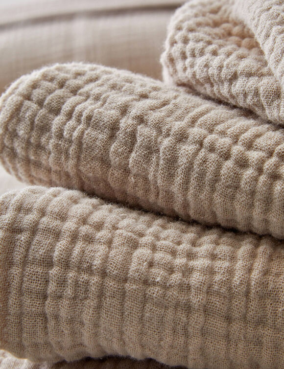 Linge de lit uni en triple gaze de coton (sable)