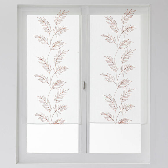 Vitrage voile brodé grandes feuilles - la paire (terracotta)