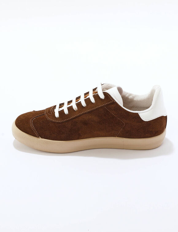 Vintage sneakers in splitleer, gekleurd (chocolade)