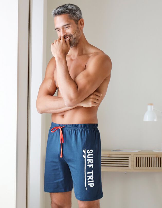 Short de pyjama coton bleu marine (marine / orange)