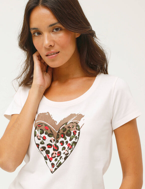 T-shirt manches courtes, imprim&eacute; c&oelig;ur (&eacute;cru)