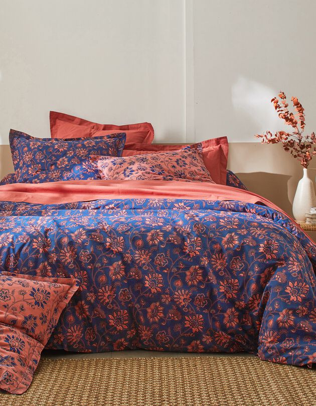 Linge de lit Katia en coton motifs fleuris, bleu marine, hi-res