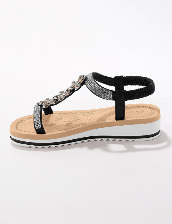 Juweelsandalen met doorloopzool (zwart)