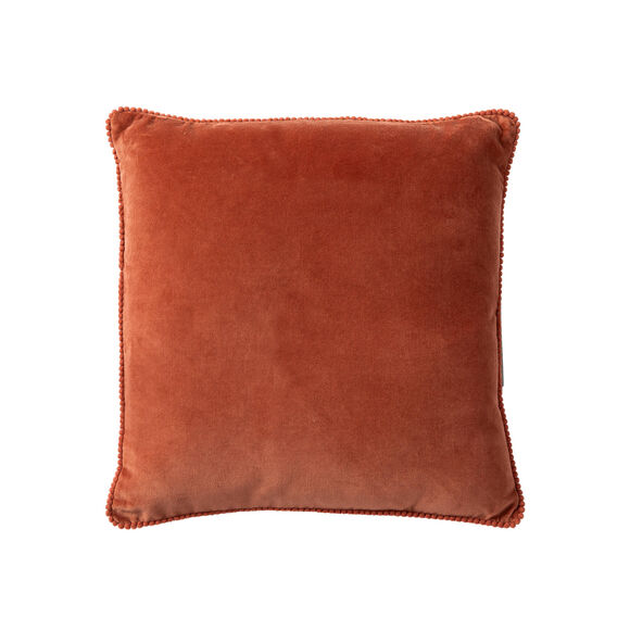Effen kussen in velours met fantasieafwerking (terracotta)