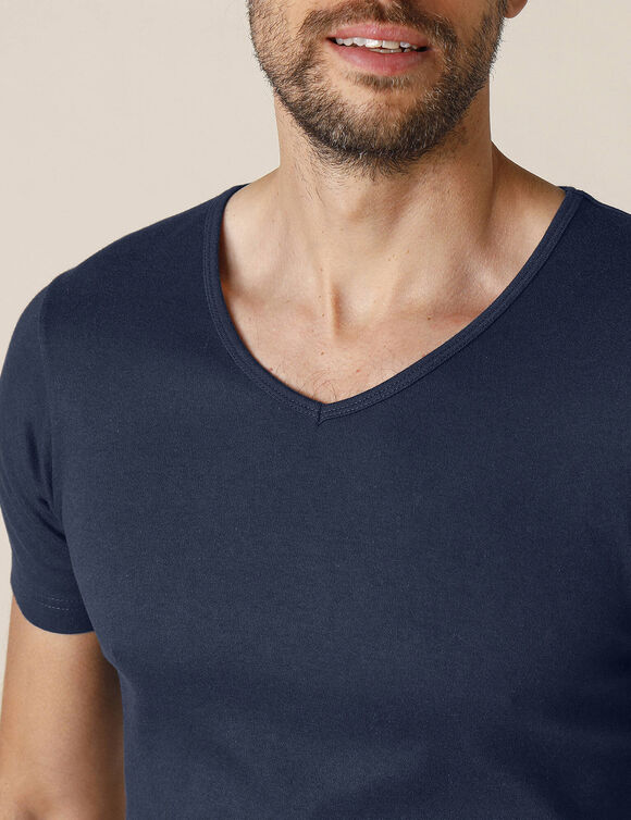 T-shirt sous-vêtement homme col V manches courtes chaleur douce - lot de 2 (marine)