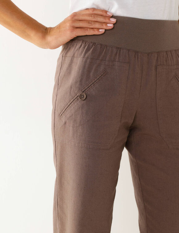 Bloezende broek met elastische taille, linnen-katoen (marron glacé)