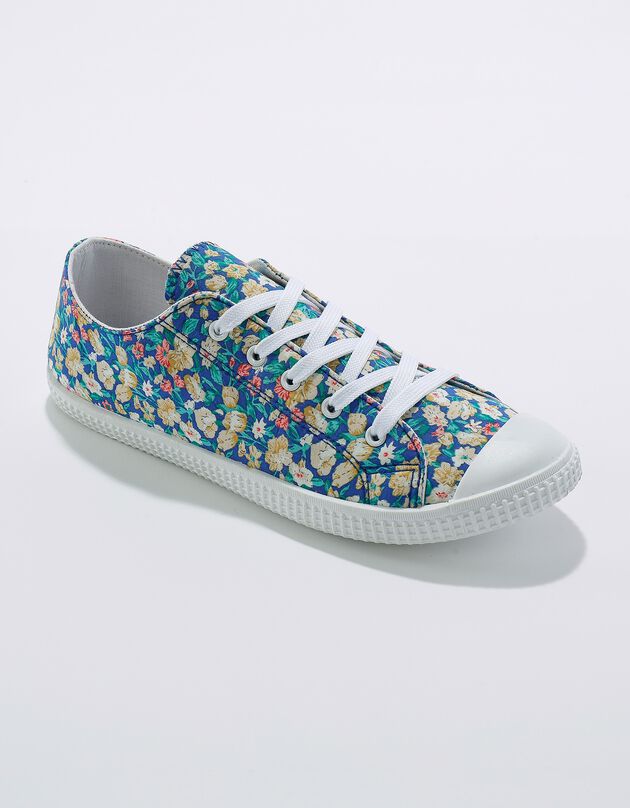 Sneakers in canvas met veters en bloemenprint (blauw)
