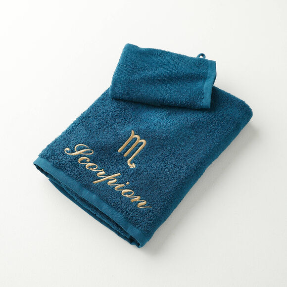 Serviettes de bain brodées Scorpion - 420g/m2 (bleu paon)