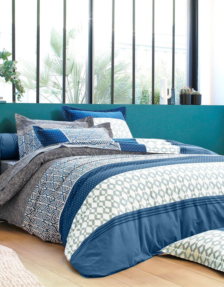 Bedlinnen Tommy in katoen met geometrische print (blauw)