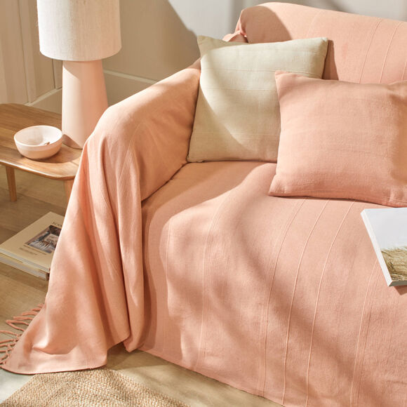   Plaid ou jeté uni coton tissage artisanal (rose)