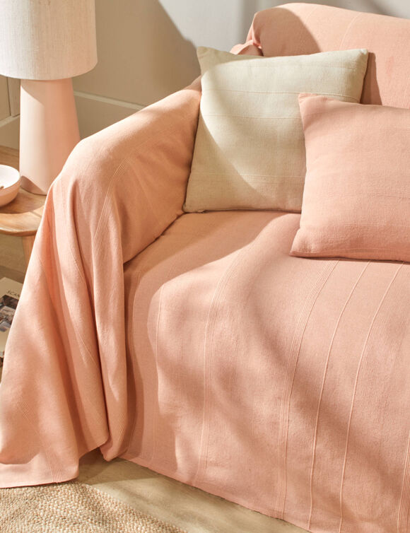 Plaid of sprei, effen katoen met artisanaal weefsel (roze)