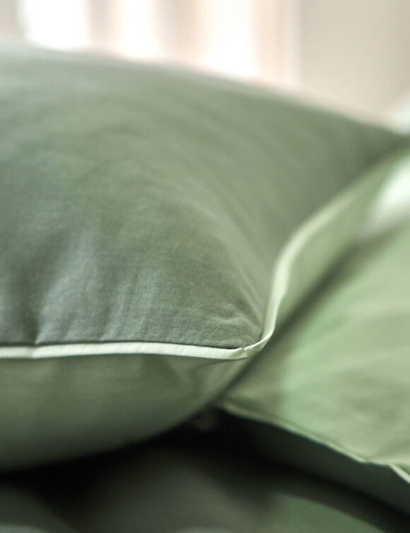 Linge de lit uni bicolore coton (eucalyptus / vert amande)
