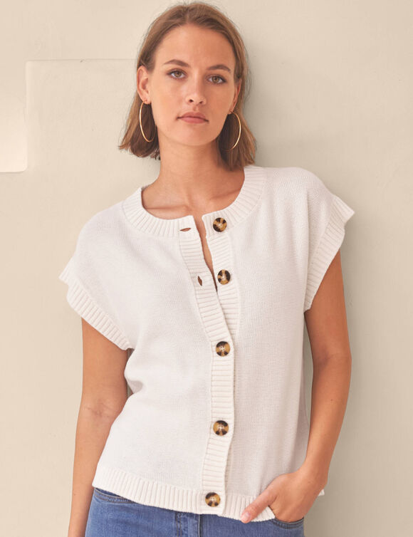 Mouwloos vest met knopen (wit)