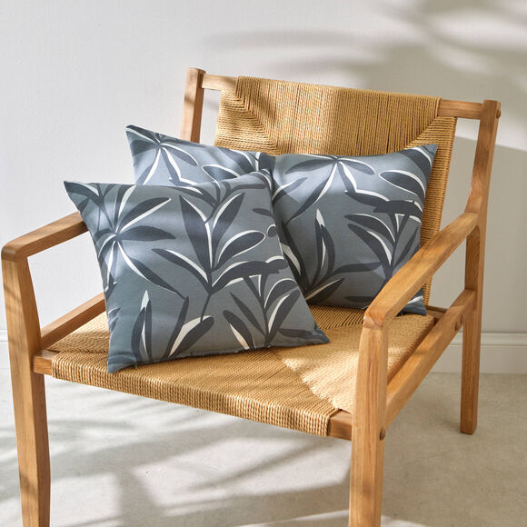Housse de coussin imprimé feuillage (gris)