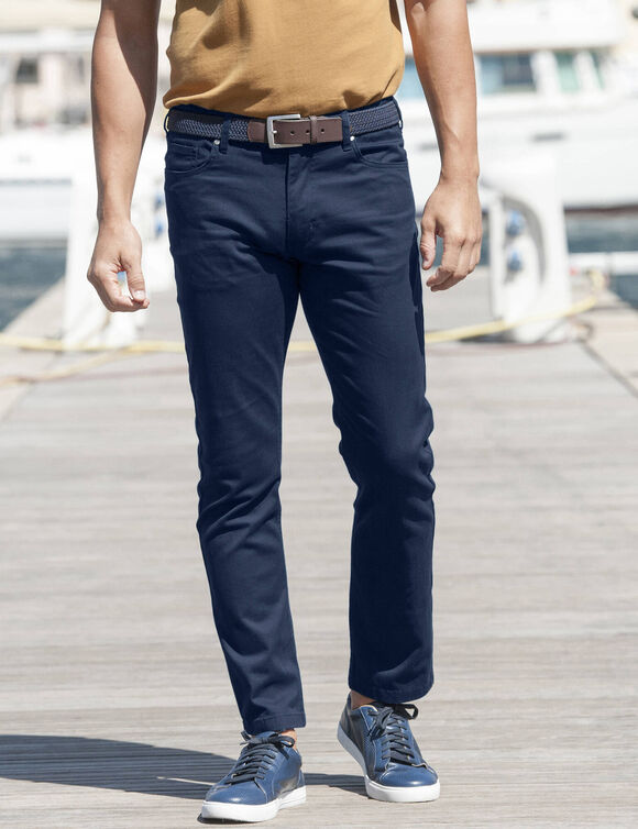 Pantalon droit 5 poches &eacute;lastiqu&eacute; c&ocirc;t&eacute;s - L30 (marine)