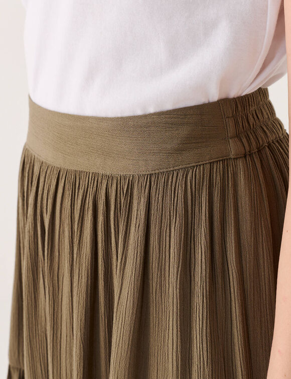 Jupon long uni fente c&ocirc;t&eacute; (kaki)